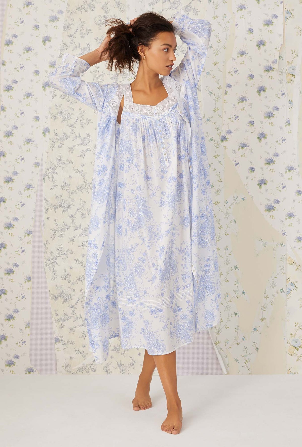 Blue China Cotton &quot;Eileen&quot; Nightgown