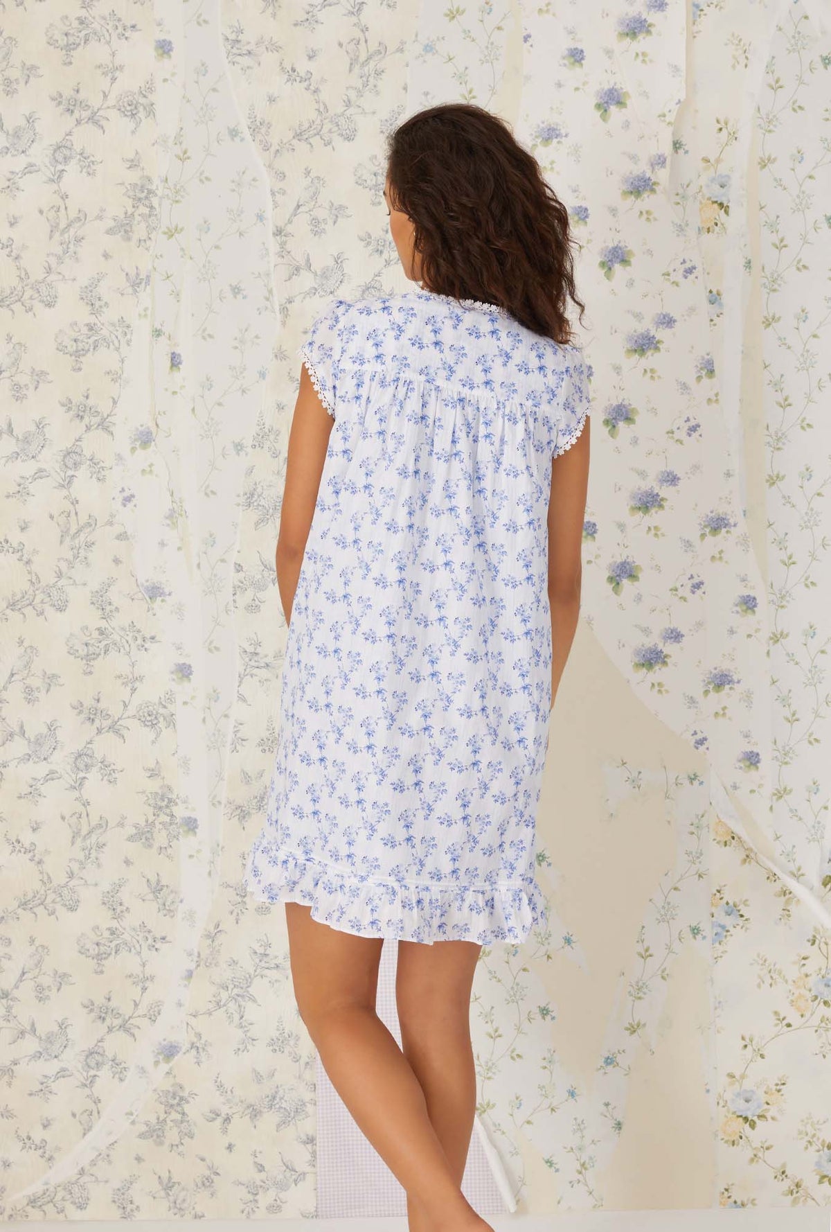 French Floral Stripe Cotton Cap Sleeve Nightgown/ Robe