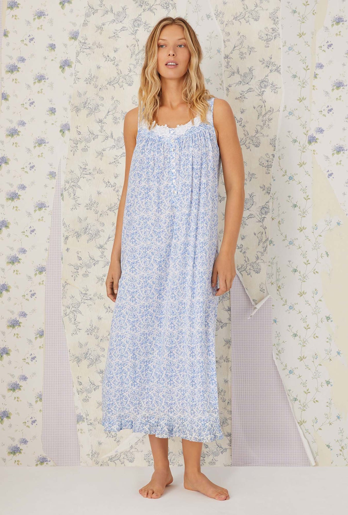 Blue Tapestry Knit &quot;Eileen&quot; Nightgown