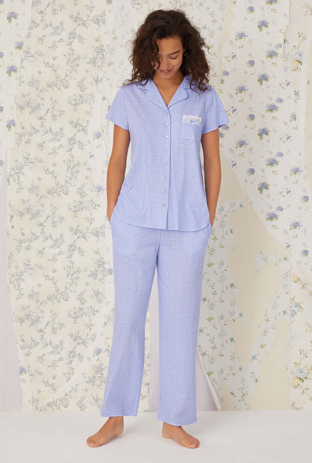 Peri Daisy Cotton Knit Notch Pajama