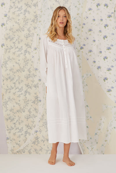 White Cotton Nightgowns - Eileen West Long Sleeveless Gown in Catalonia