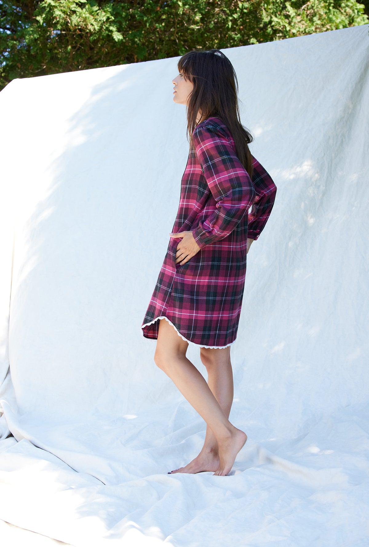 Holly Berry Plaid Rayon Lightweight Flannel Nightshirt Eileen West