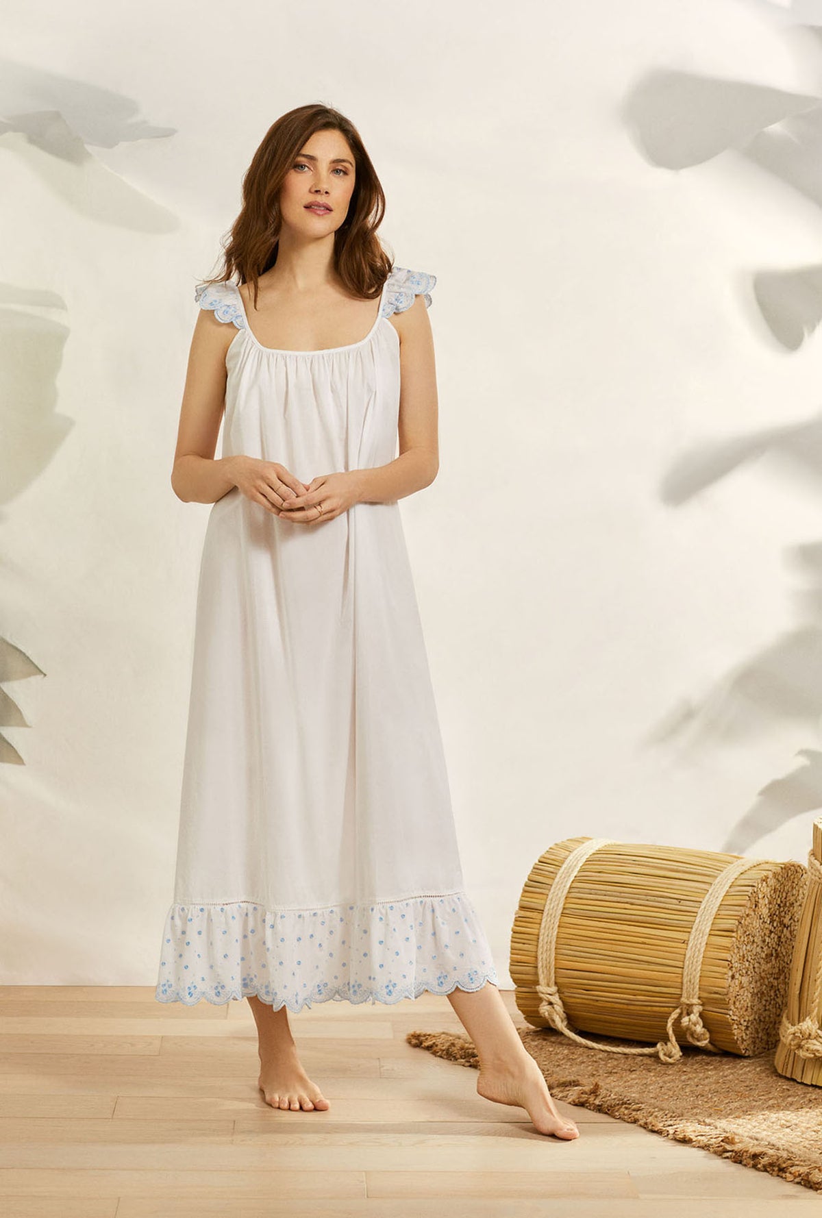 The &quot;Adriana&quot; Scallop Floral Embroidery Nightgown
