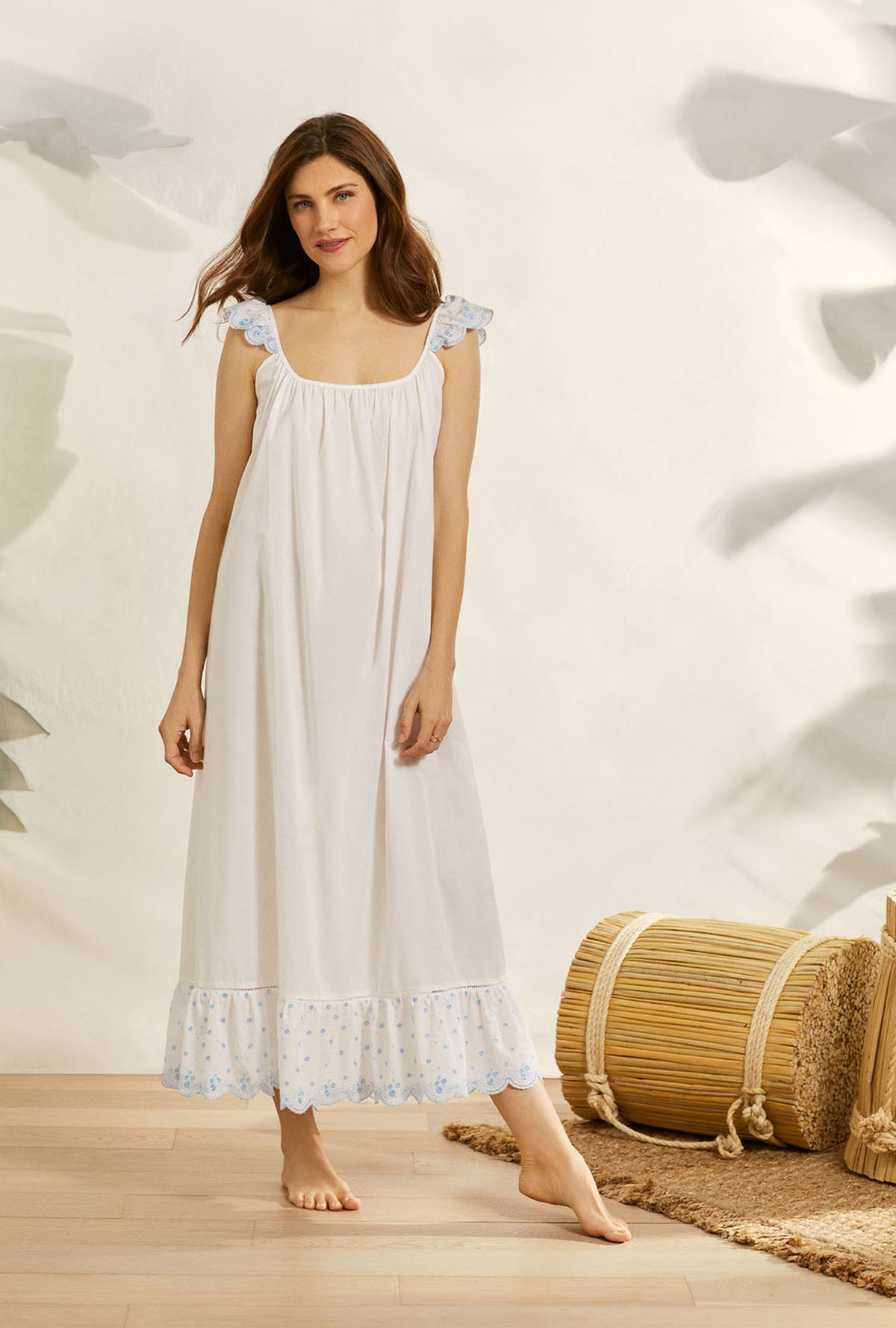 The &quot;Adriana&quot; Scallop Floral Embroidery Nightgown