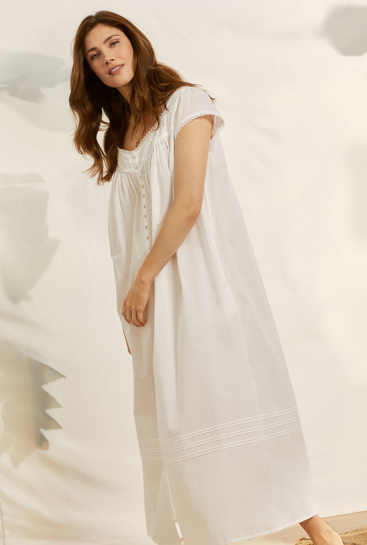 Soft Whisper Cotton Ballet Cap Sleeve Button Front Robe/ Nightgown
