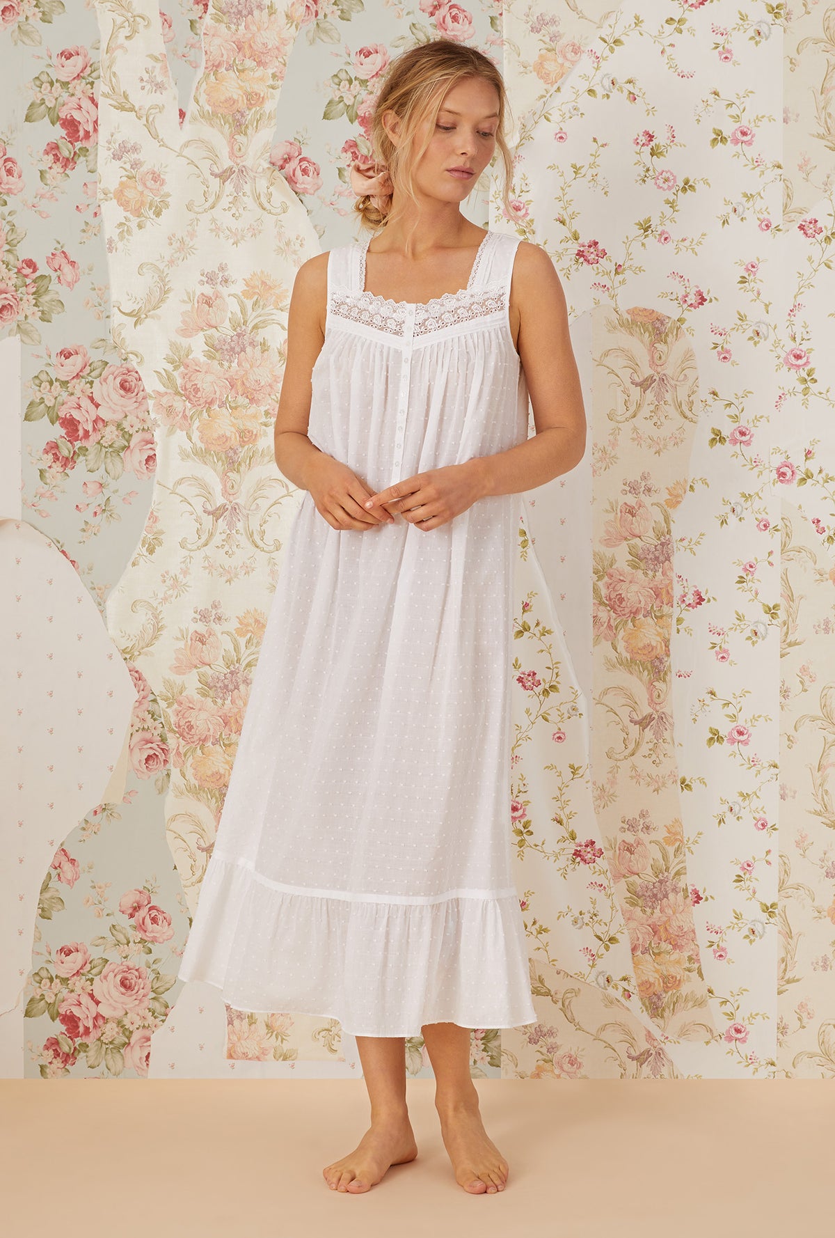 New Day White Cotton Swiss Dot &quot;Eileen&quot; Nightgown