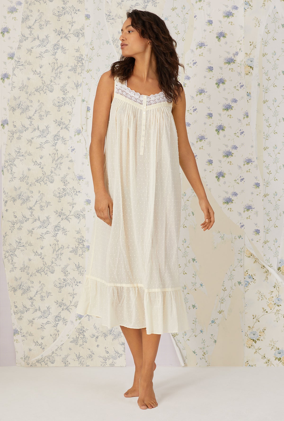 New Day Soft Yellow Cotton Swiss Dot &quot;Eileen&quot; Nightgown