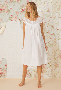 A lady wearing Lace Daydream White Cotton Waltz Nightgown