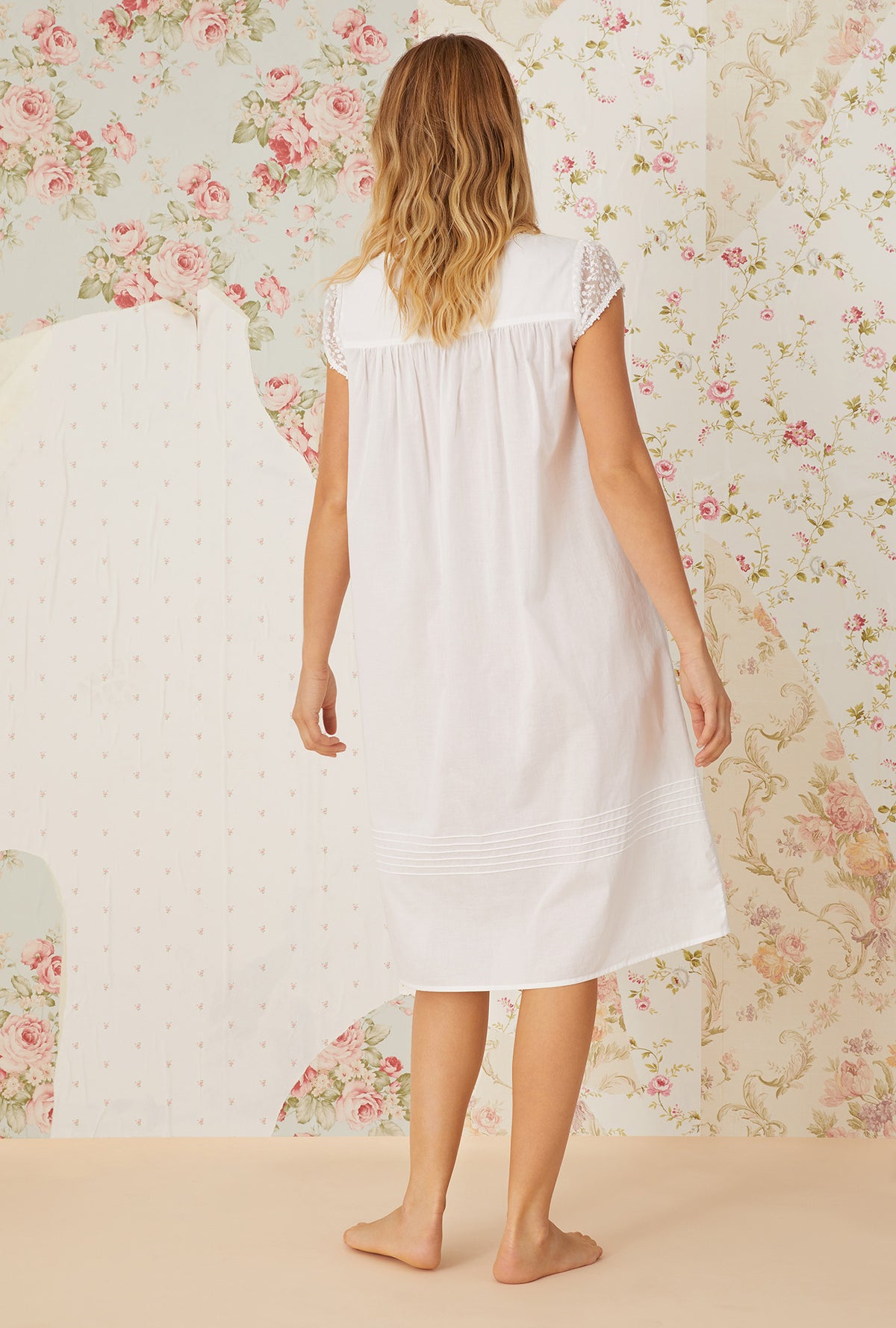 A lady wearing Lace Daydream White Cotton Waltz Nightgown