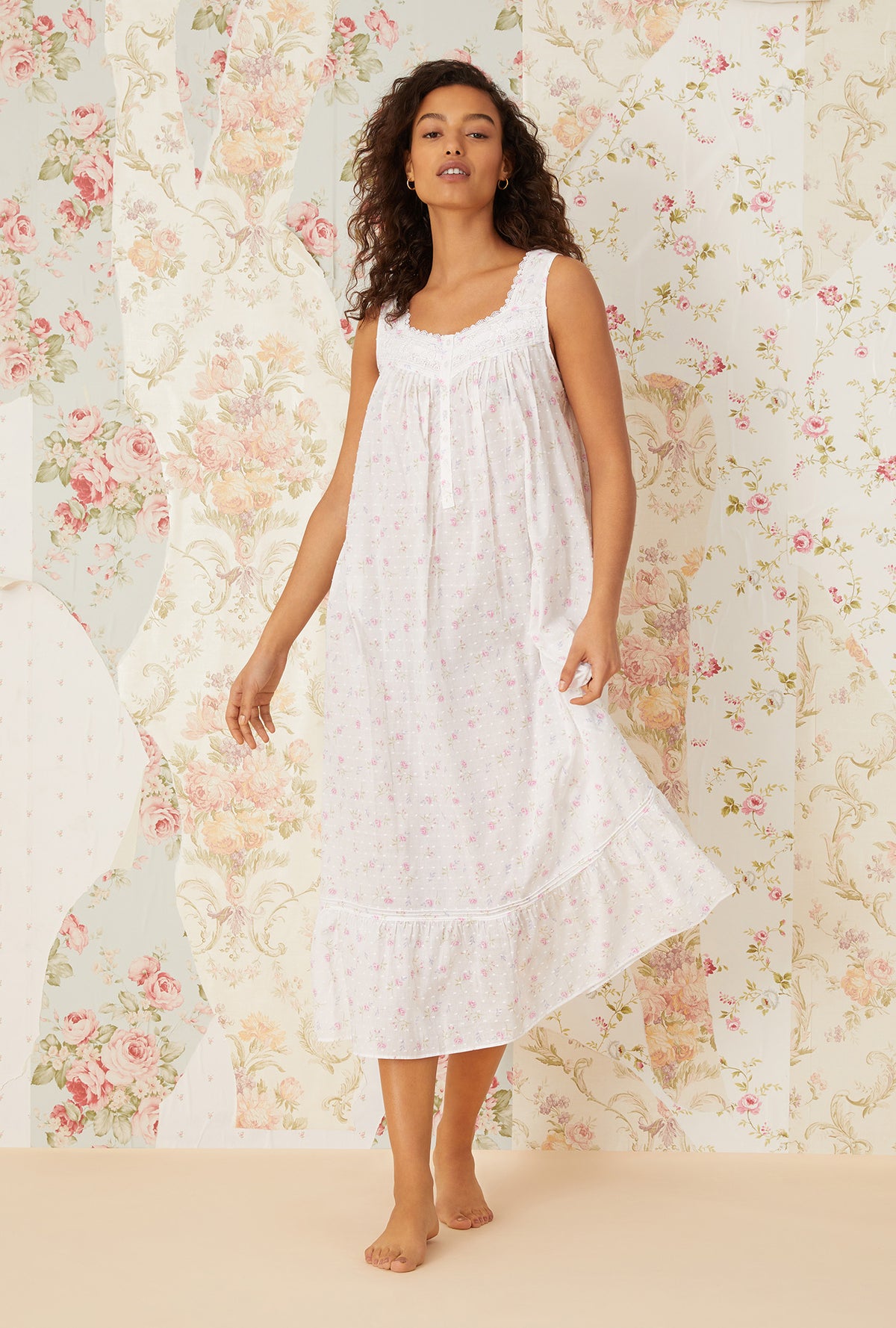 Lovely Floral Swiss Dot Ballet Nightgown
