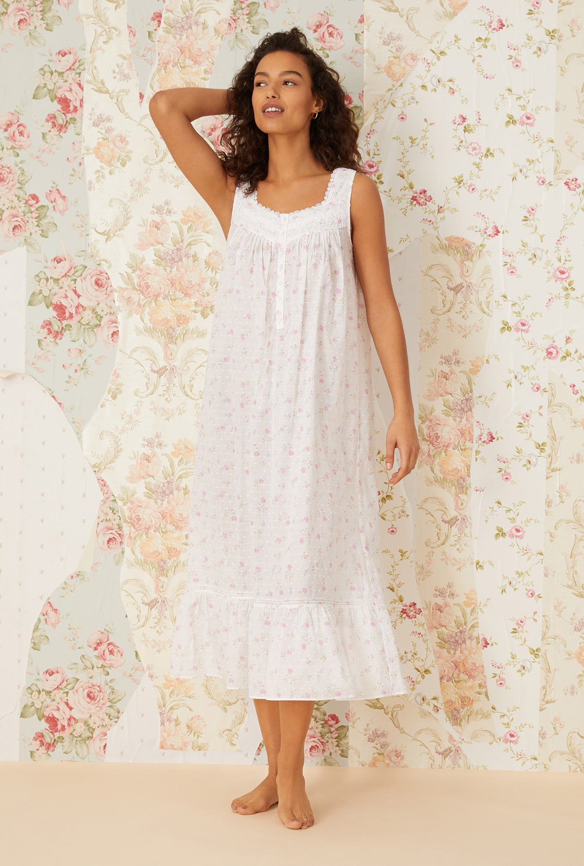 Lovely Floral Swiss Dot Ballet Nightgown