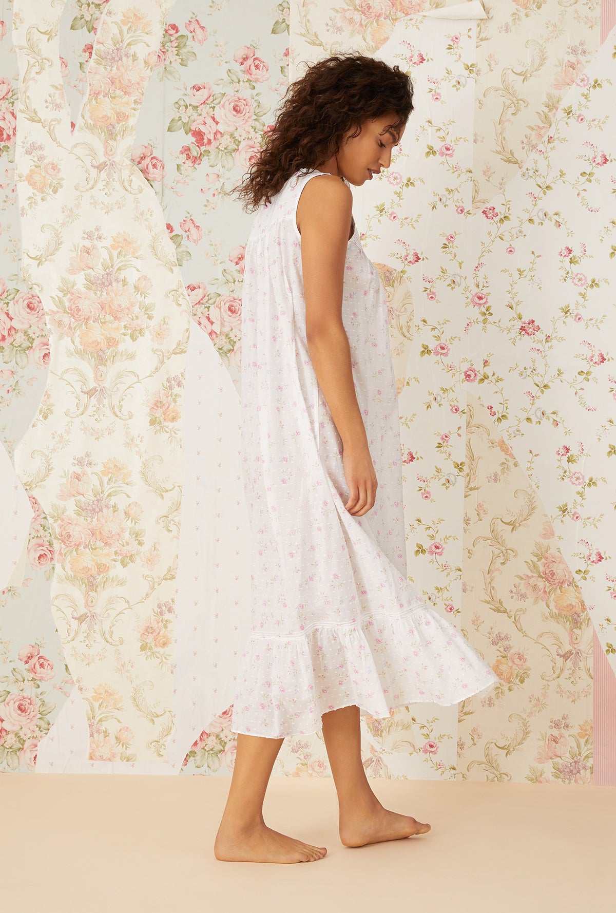 Lovely Floral Swiss Dot Ballet Nightgown