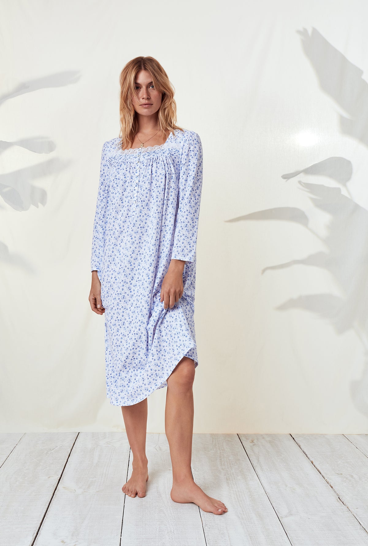 Floral Blues Cotton Nightgown Eileen West
