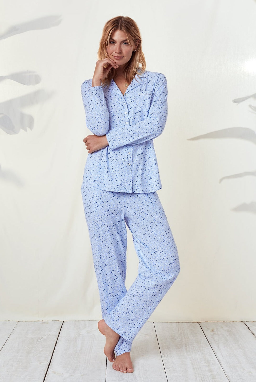 Autumn Blues Notch Cotton Pajama
