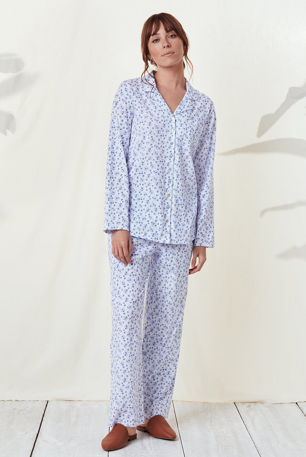 Autumn Blues Notch Cotton Pajama