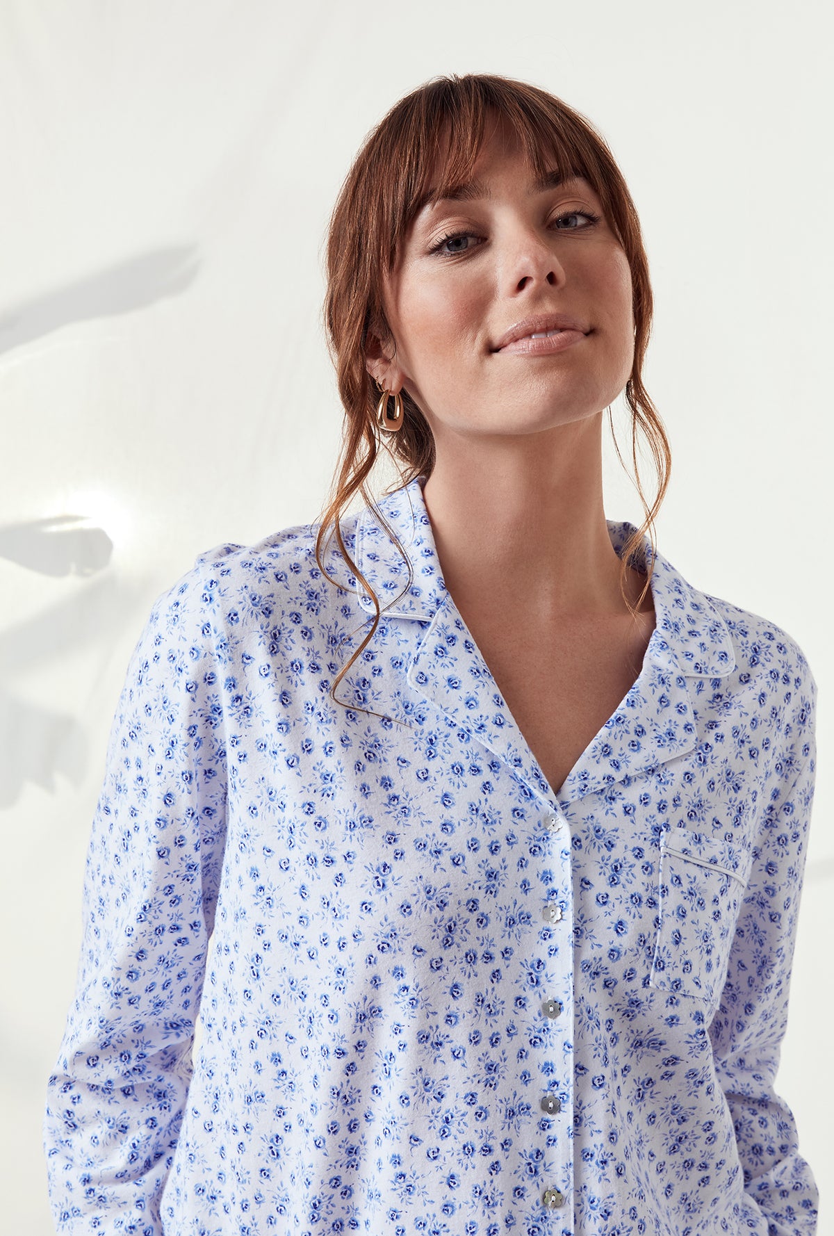 Autumn Blues Notch Cotton Pajama