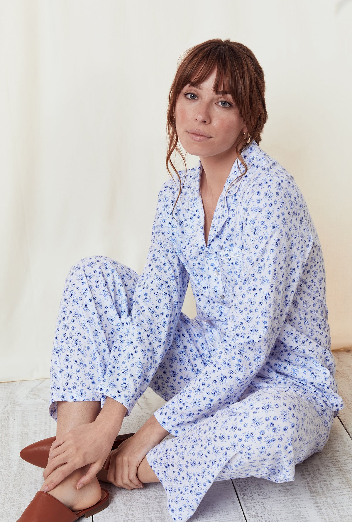 Autumn Blues Notch Cotton Pajama