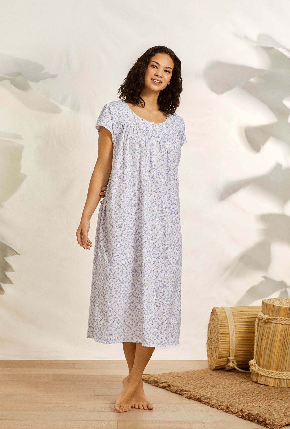 Rose Diamond Long Knit Cotton Nightgown