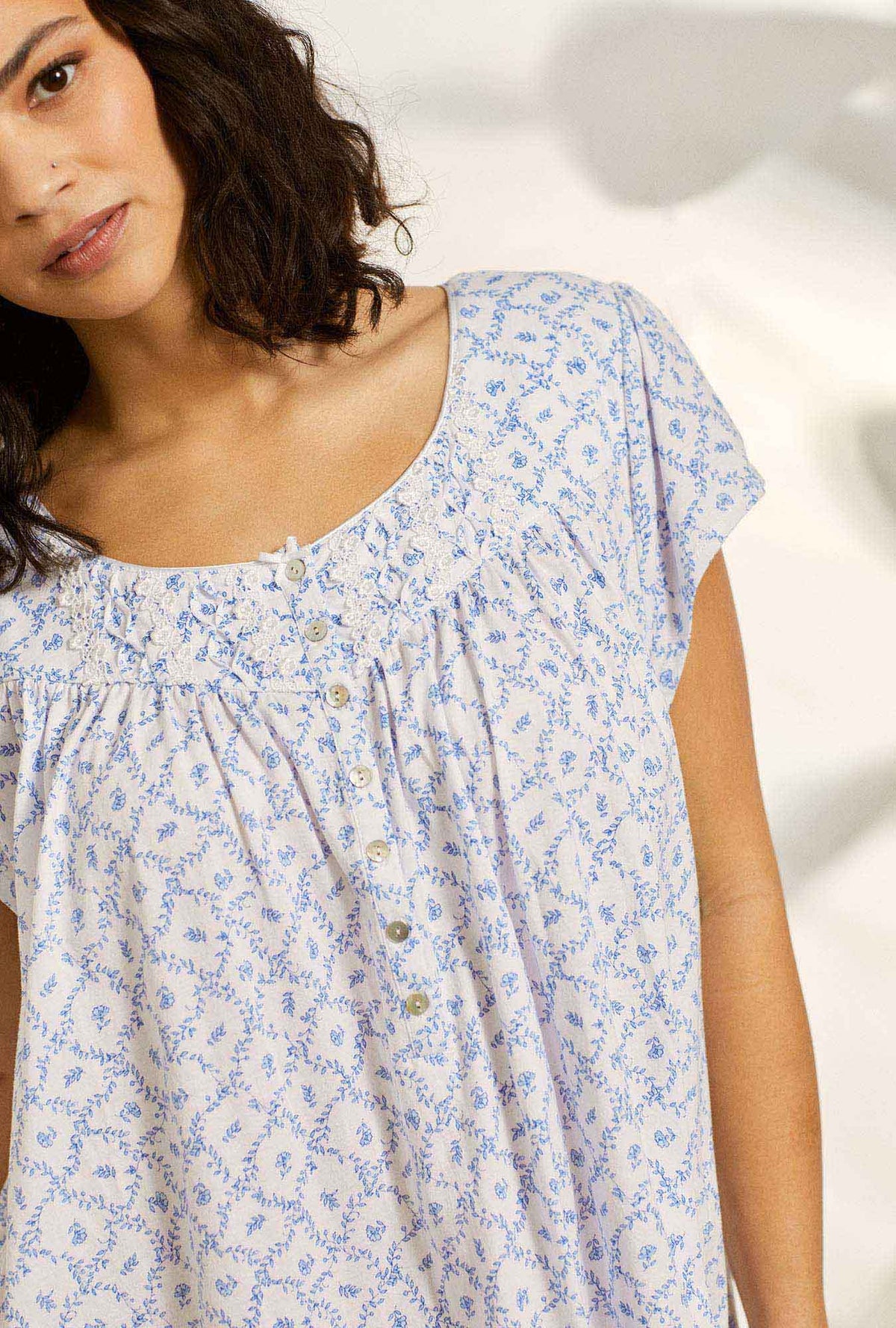 Rose Diamond Long Knit Cotton Nightgown